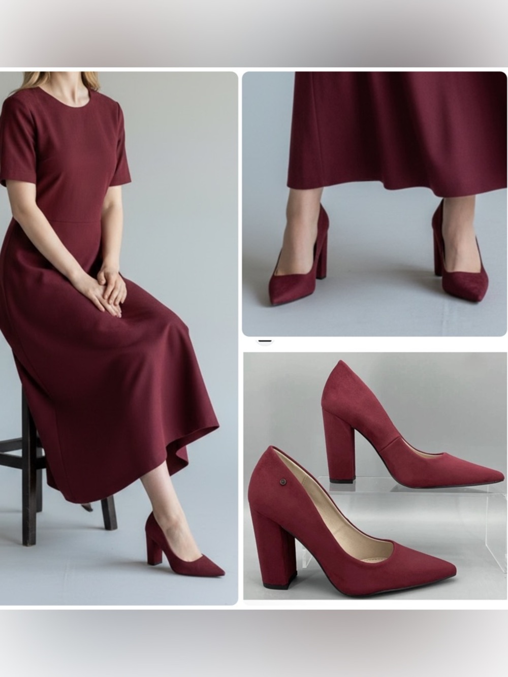 French Connection Kelsey Suede Burgundy Block Heel Pumps Heels Shoes NWOB $98